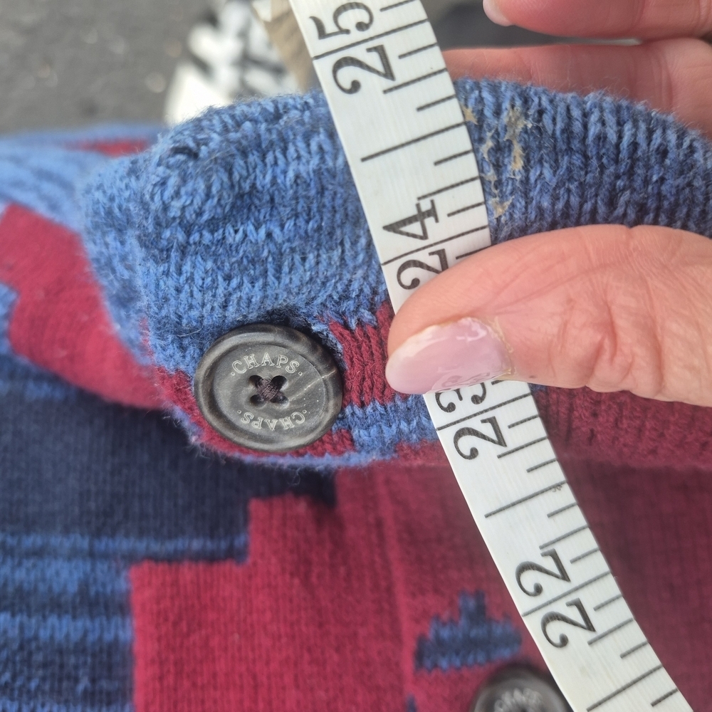 Chaps Denim Hooded Sweater Vest Large Southwest Aztec Tribal Knit Button Front - Picture 7 of 8